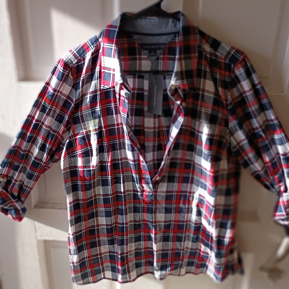 Red and Blue Plaid Button-Up Shirt